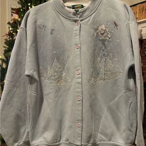 Vintage Cabelas Light Blue Winter Scene Sweatshirt